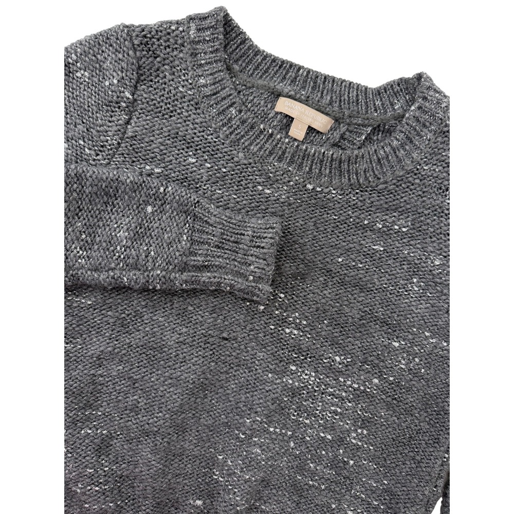 Banana Republic Gray Metallic Italian Yarn Crossover Back Chunky Knit Sweater S